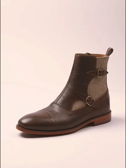 Men's high quality cowhide linen boots