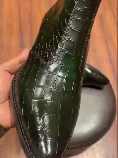 Men's new handmade crocodile pattern fashionable and versatile leather boots