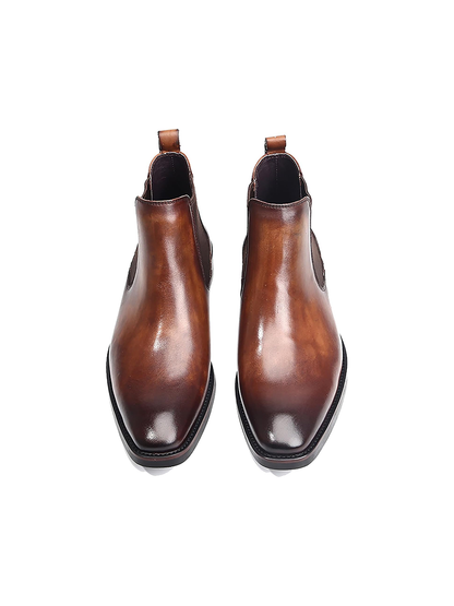 Elegant Brown Leather Dress Boots for Men