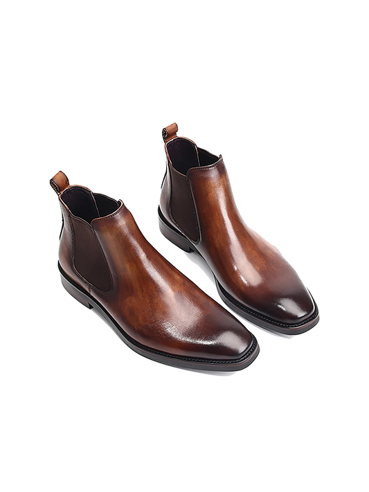 Elegant Brown Leather Dress Boots for Men