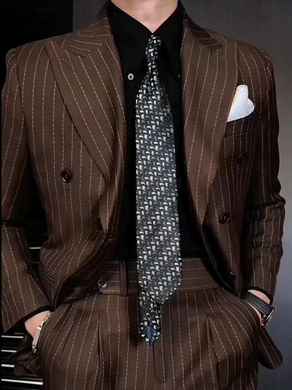 Men's pinstripe two-piece business suit jacket and pants