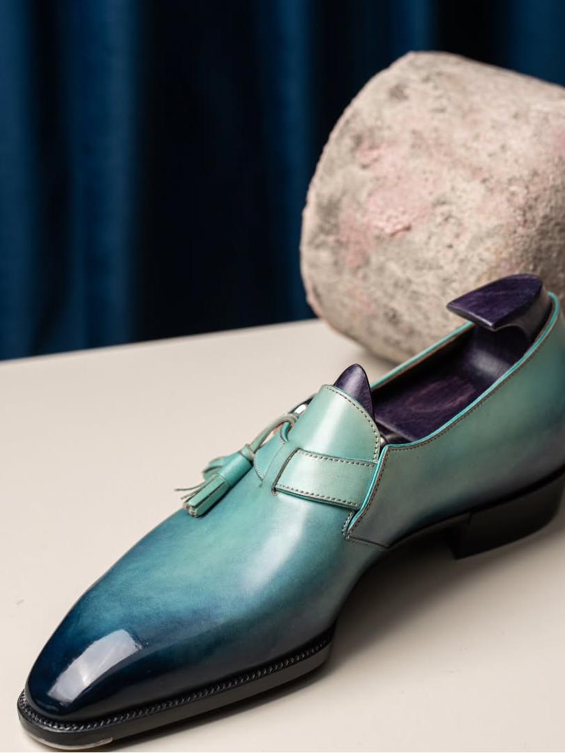 Hand-painted pigmented cowhide shoes