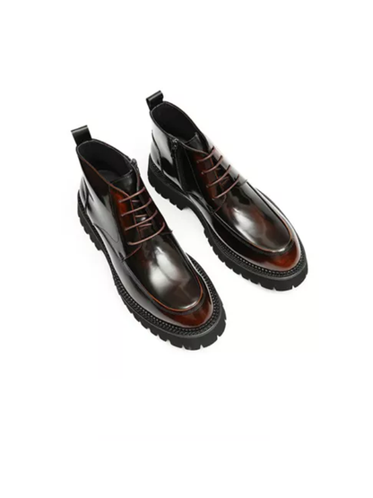 Patent Leather Mid-top Boots Mirror Martin Boots