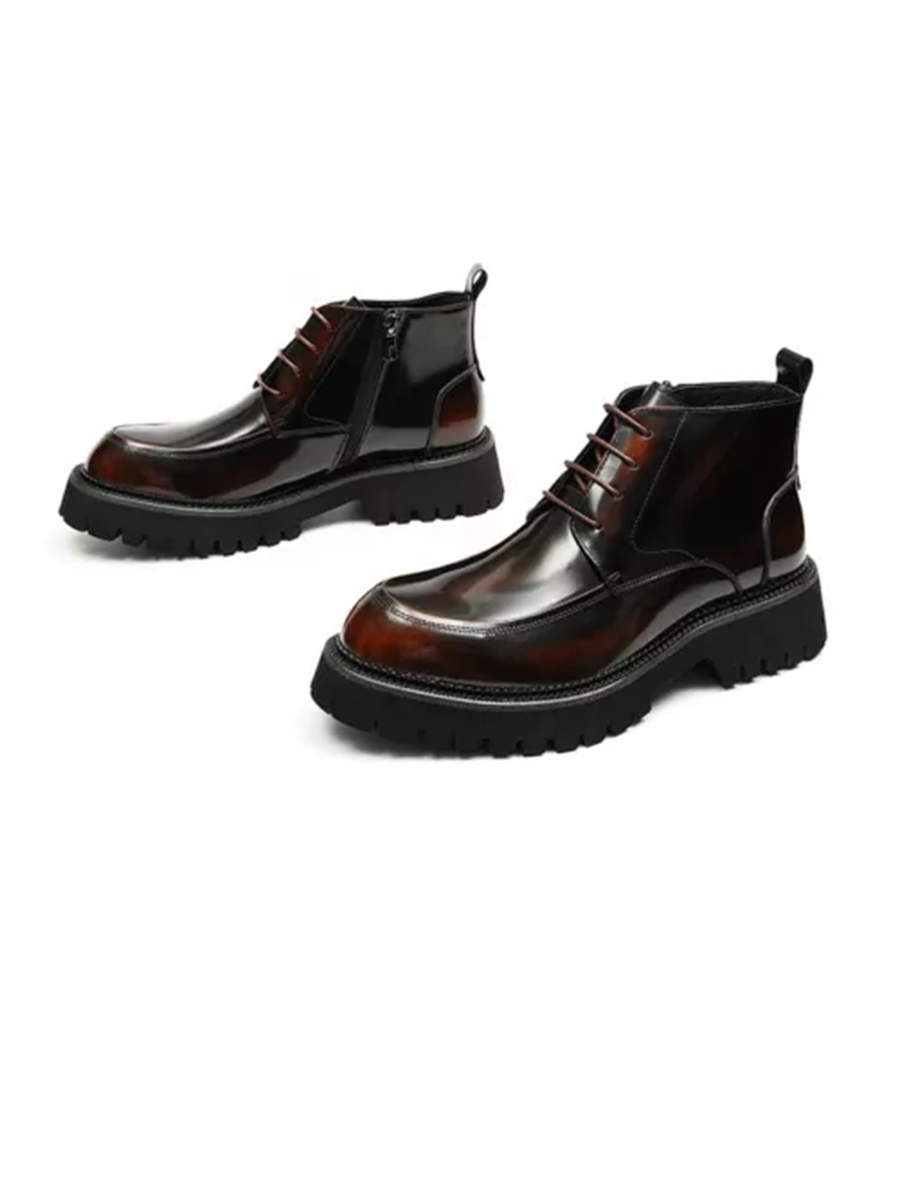 Patent Leather Mid-top Boots Mirror Martin Boots