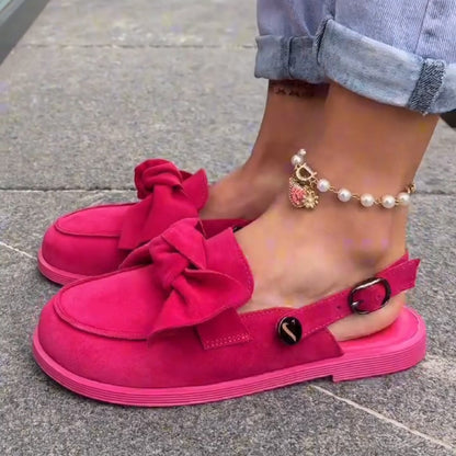 Rose Red Loafers with Bows
