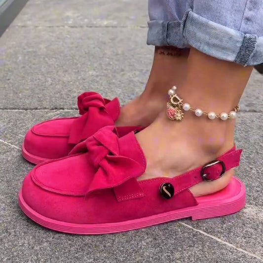 Rose Red Loafers with Bows