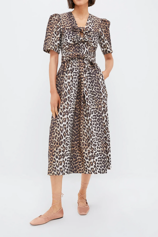 Leopard Tie Strap Midi Dress