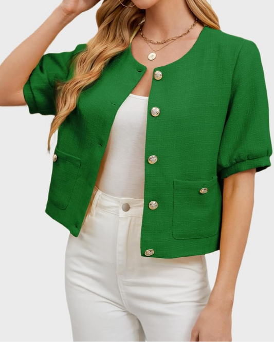 Women's Short Puff Sleeve Tweed Jacket, Summer Short Jacket