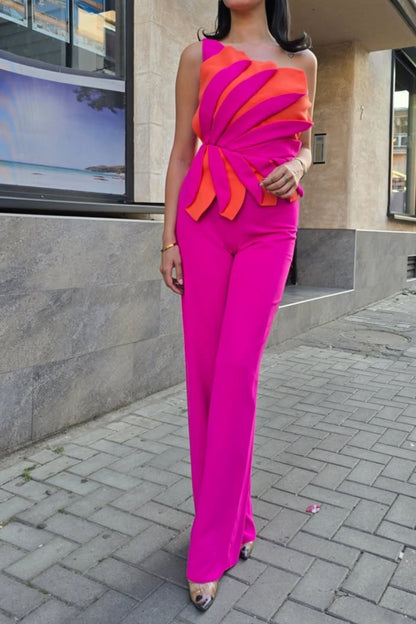 Flower One-Shoulder Jumpsuit