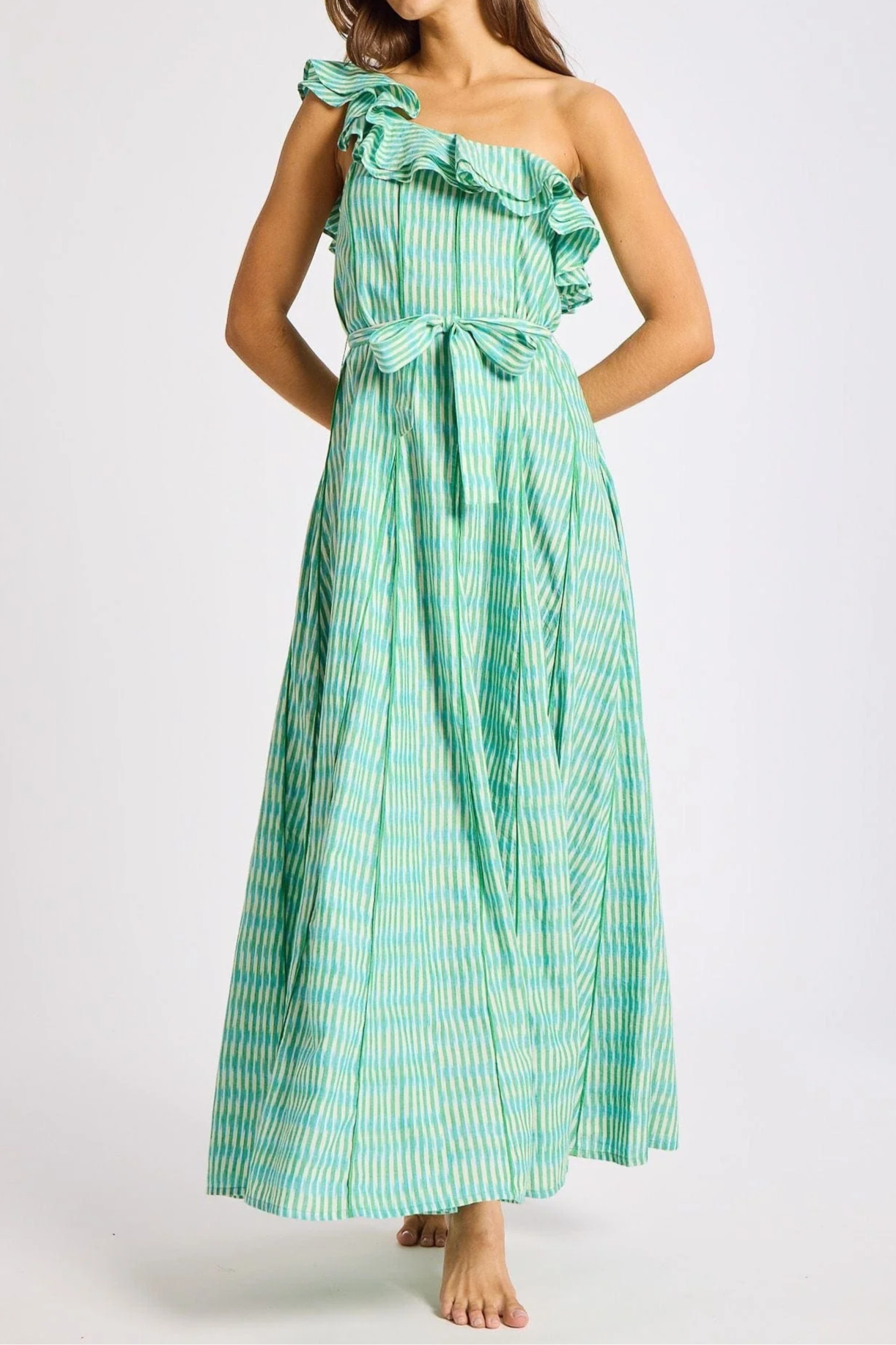 One-Shoulder Ruffled Slim Floral Dress