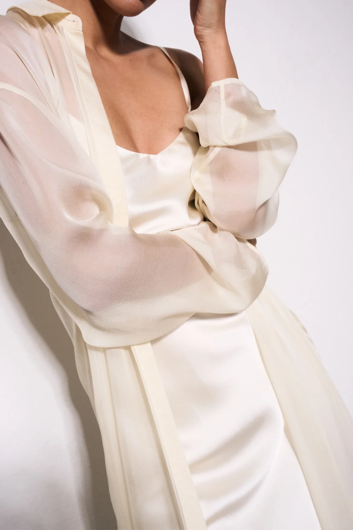 Silk Chiffon Long Shirt & Suspender Skirt Set