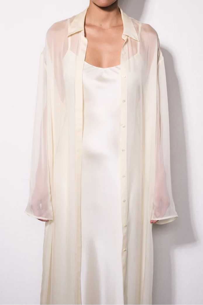 Silk Chiffon Long Shirt & Suspender Skirt Set