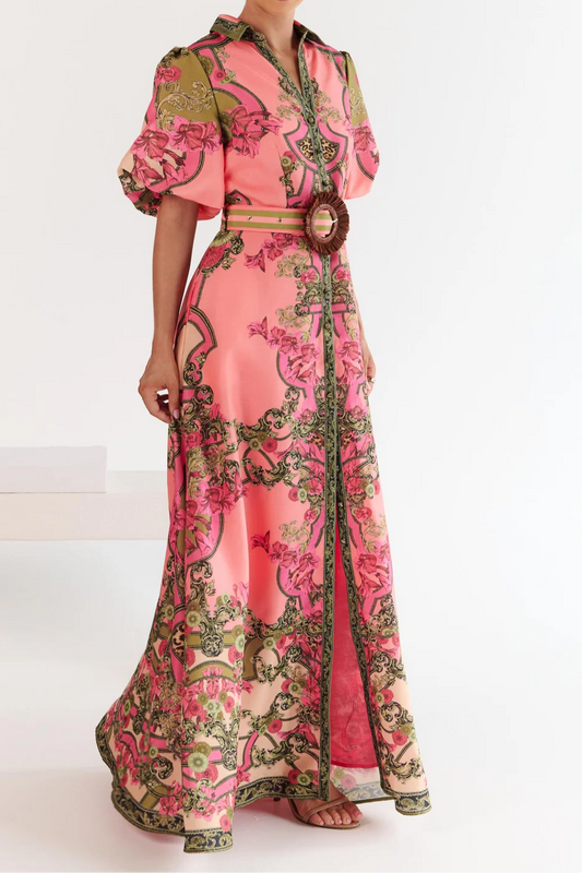Elegant Shirt Collar Maxi Dress