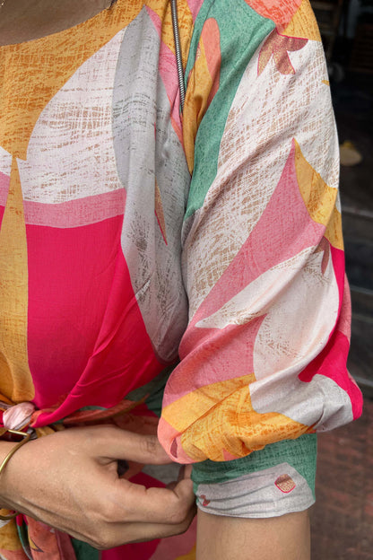 Colored Crewneck Print Skirt