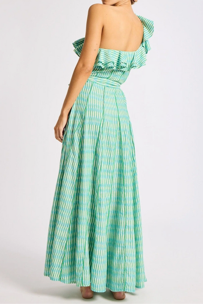 One-Shoulder Ruffled Slim Floral Dress