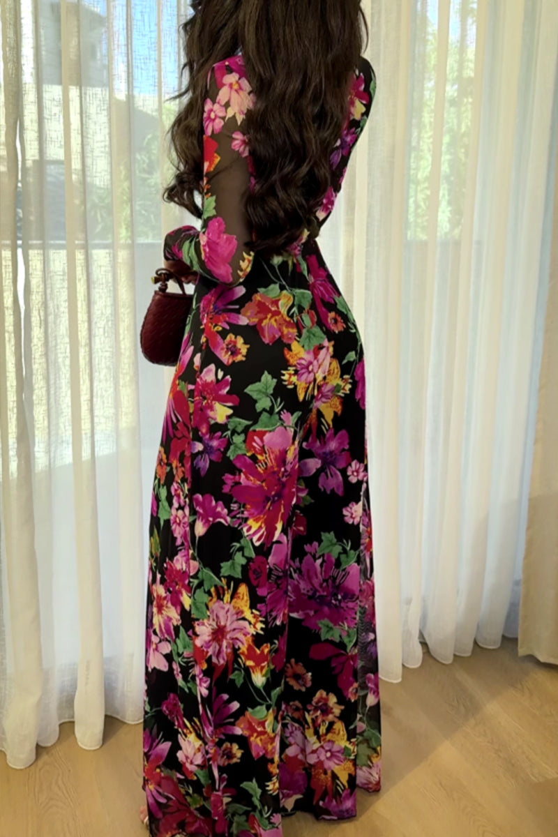 Black Background Multicolor Floral Print Jumpsuit
