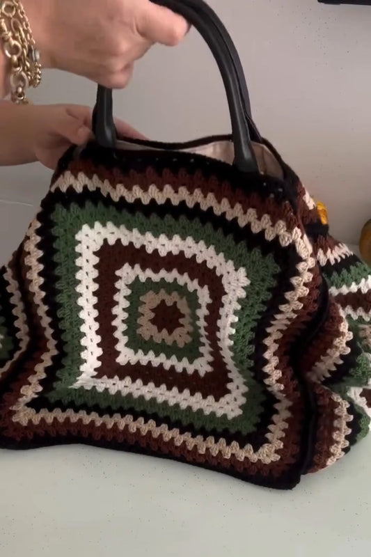Square Print Knitted Bag