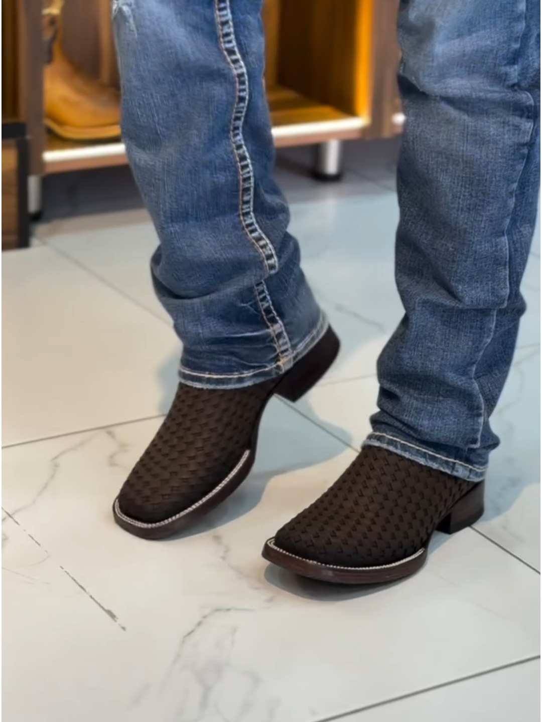 Men's Hand-Woven Natural Leather Cowboy Boots