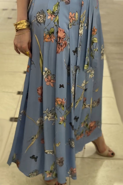 Blue Printed Long-Sleeve Shirtdress