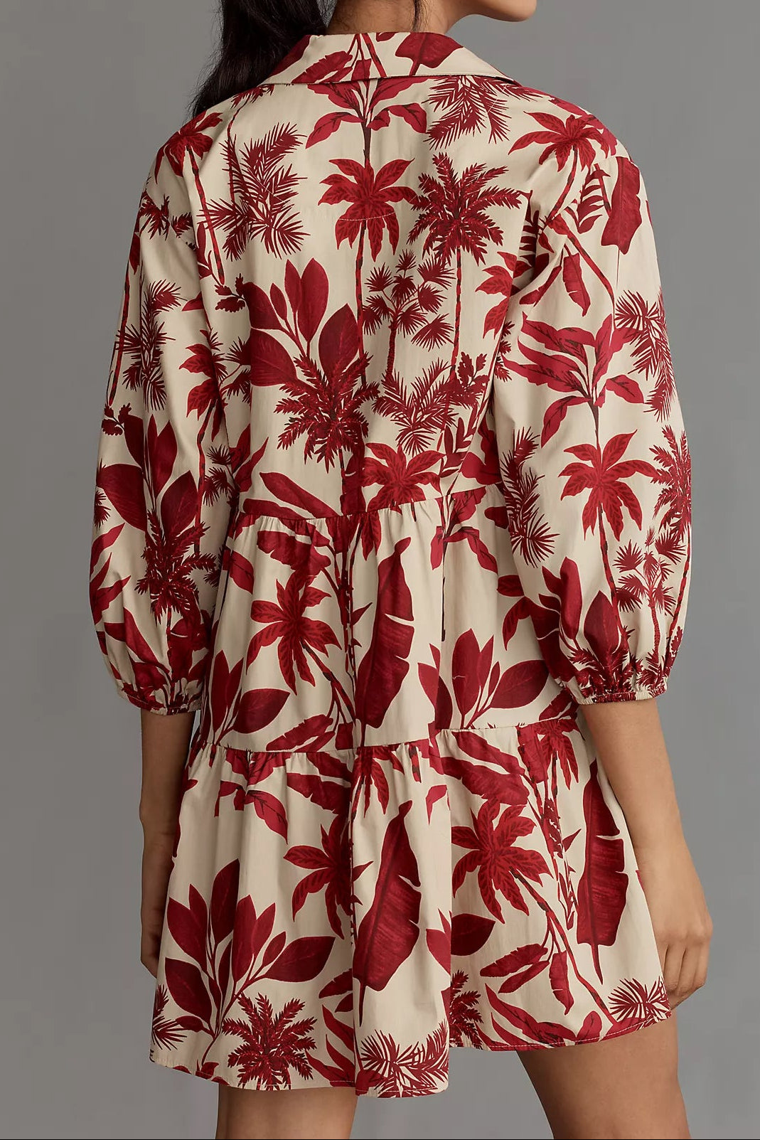Red Leaf Shirt Short Dress