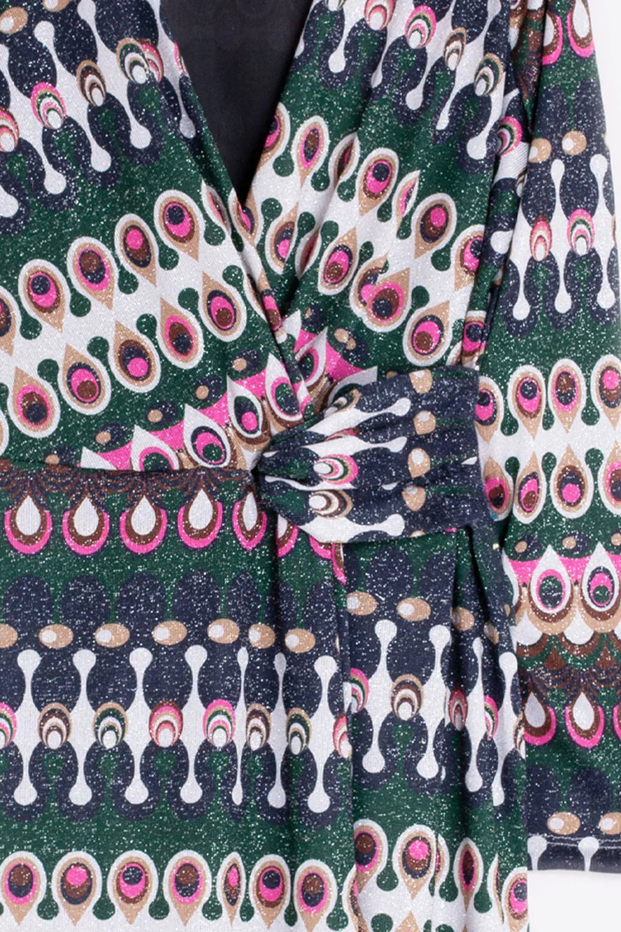 Printed Long Sleeve Long Wrap Dress
