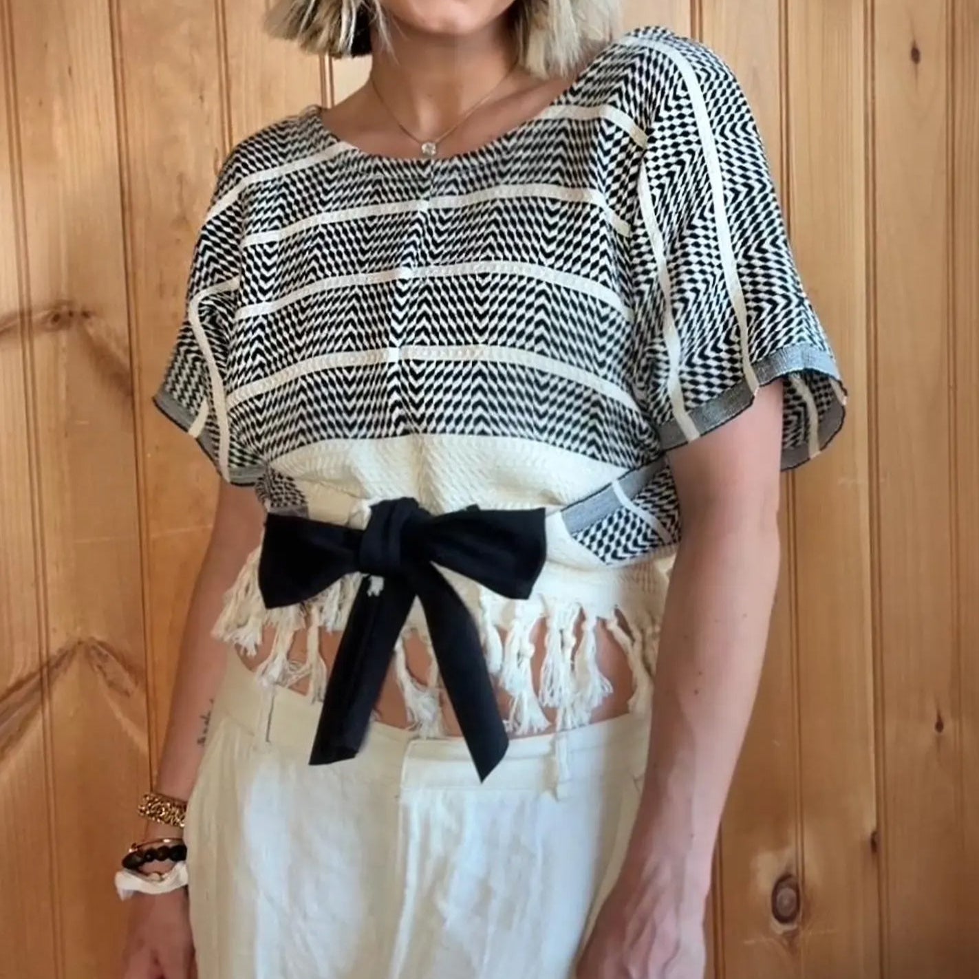 Black And White Knitted Shawl