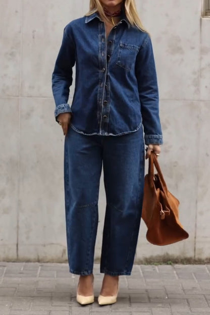 Simple Long Sleeve Denim Suit