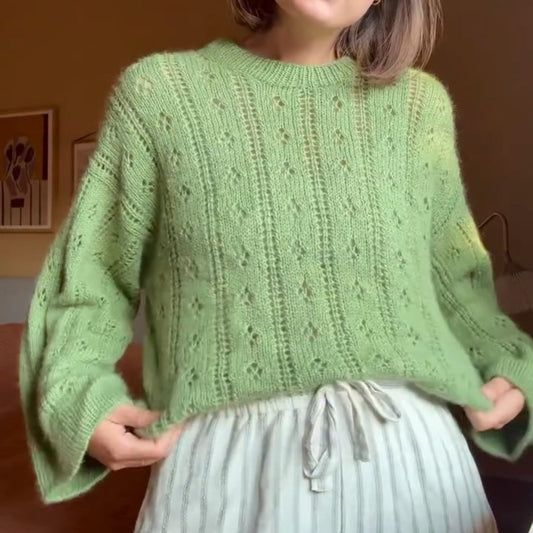 Pale Green Vertical Crewneck Sweater