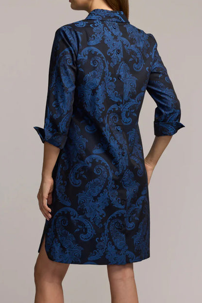 3/4 Sleeve Paisley Jacquard Dress