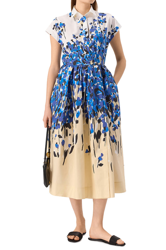 Fashion Fresh Blue And Black Printed Short Sleeve Shirt Dress