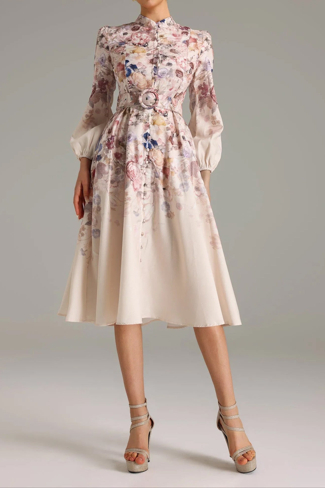 Stand Collar Single Breasted Printed Dress