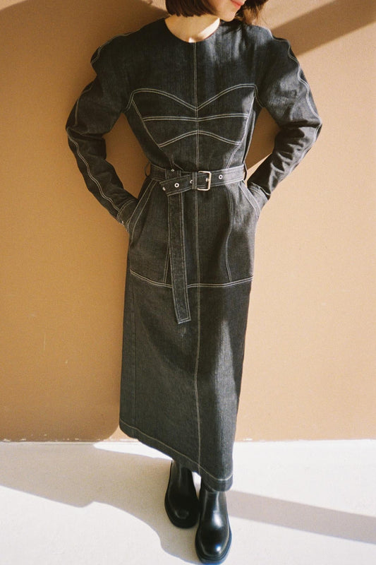 Dark grey denim bodycon dress