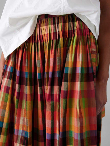 Pleated Check Cotton Skirt