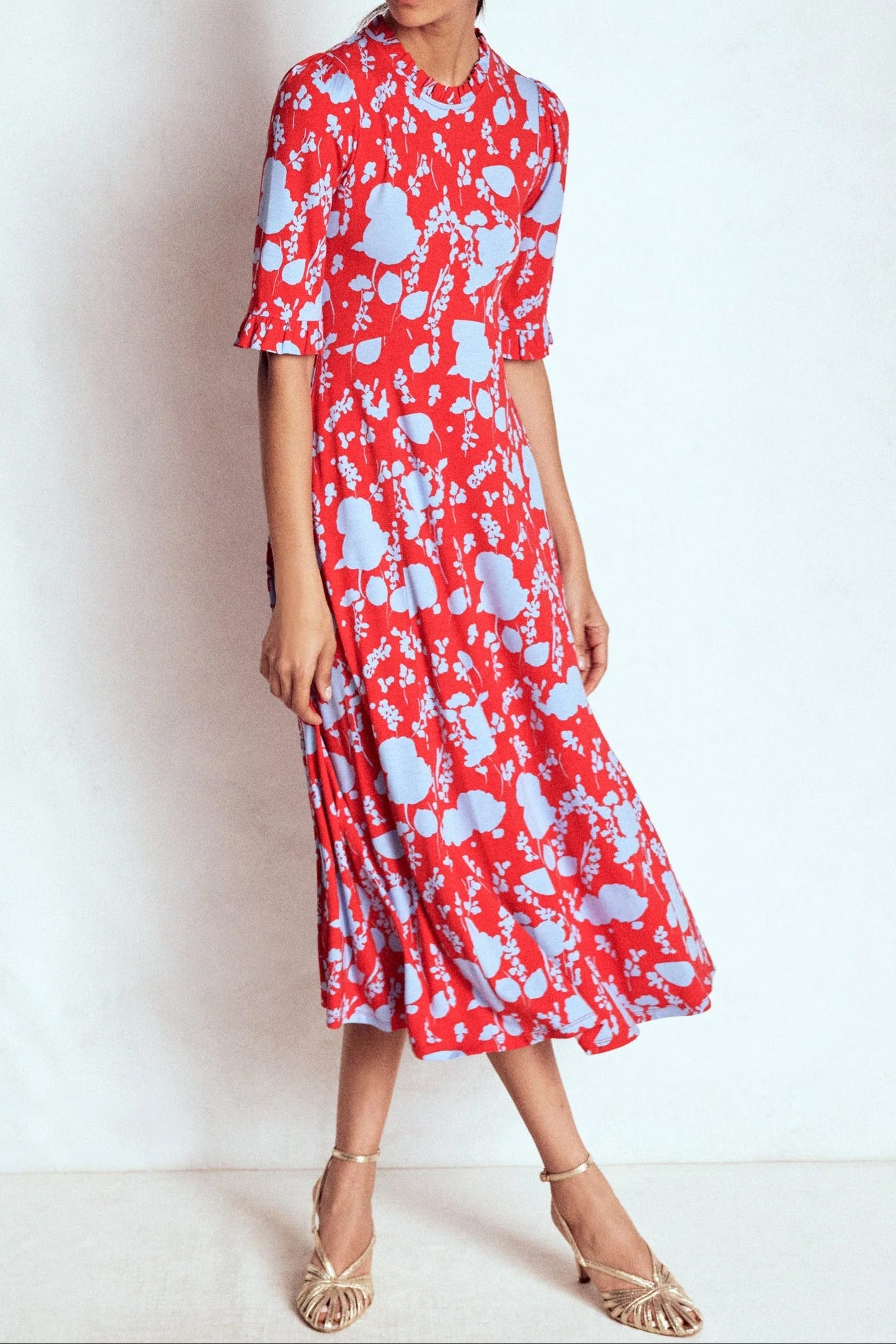 Half Sleeve Gray Blue Print Dress