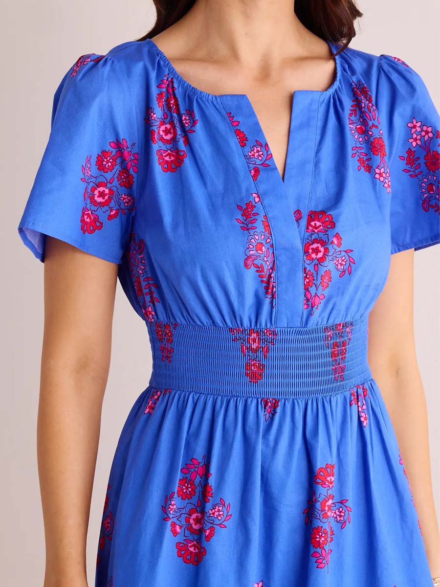 Floral Print Boat Neck Ruffled Dress