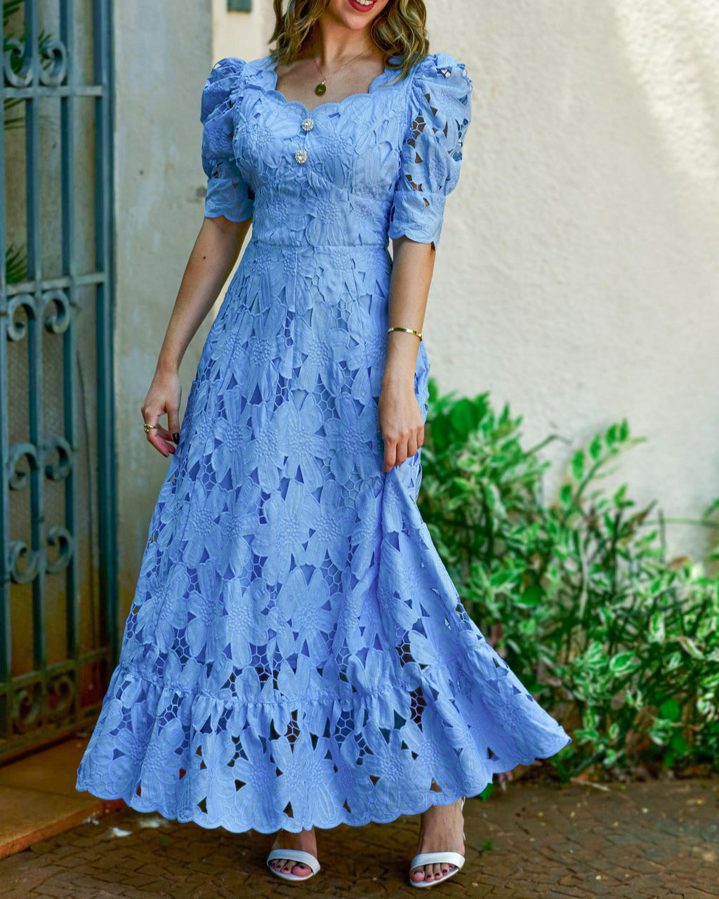 Short Sleeve Lace Hollow Dress