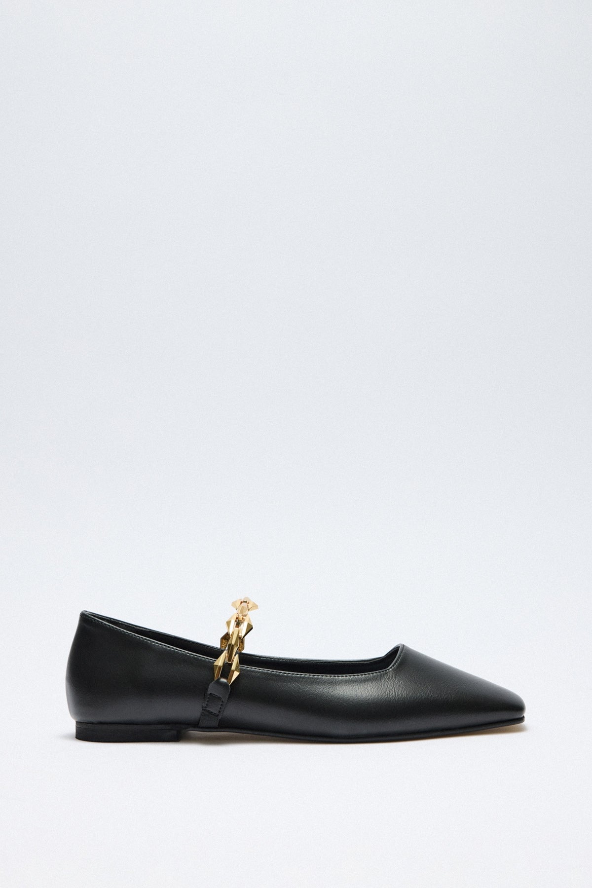 Women's Black Ballet Shoes With Shiny Chain Decoration