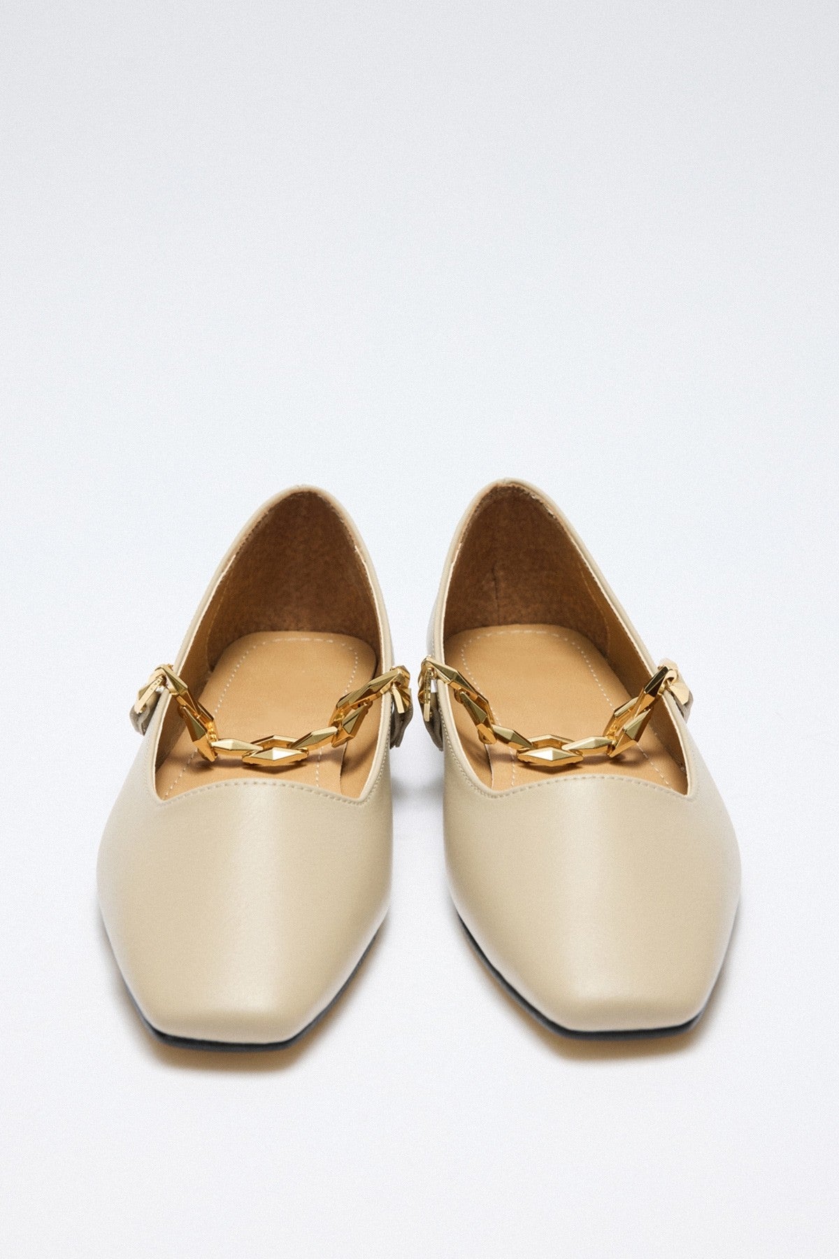 Women's Black Ballet Shoes With Shiny Chain Decoration
