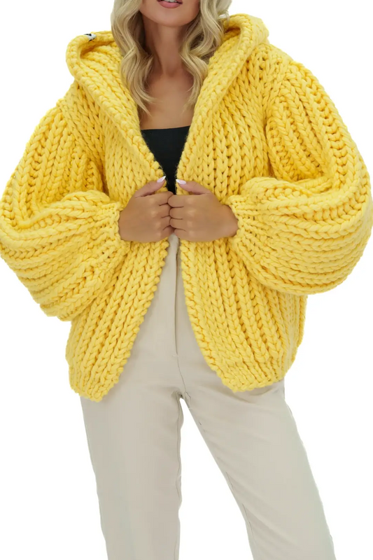 Hooded Chunky Cardigan - Yellow