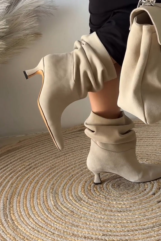 Cream White Pleated Booties