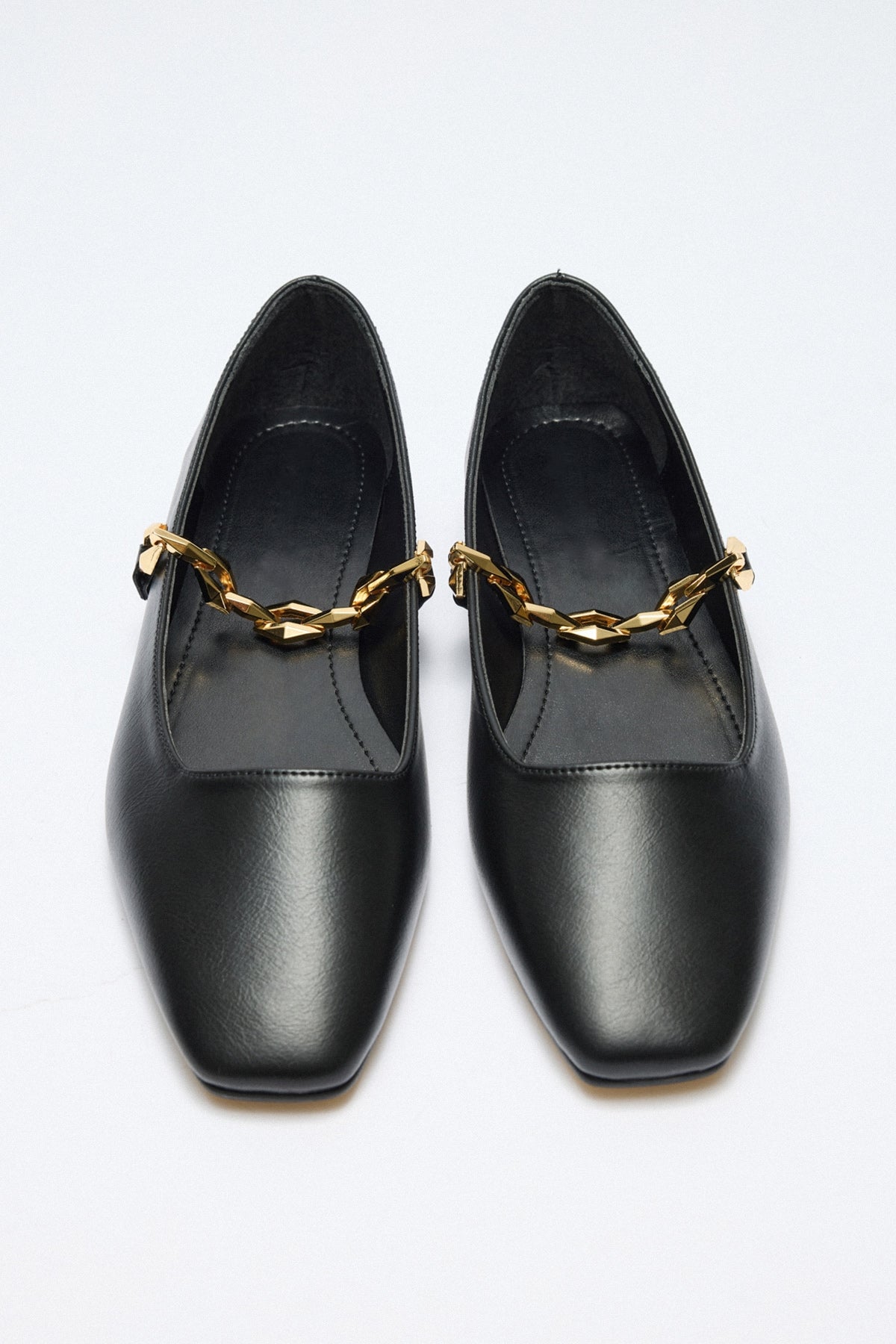 Women's Black Ballet Shoes With Shiny Chain Decoration