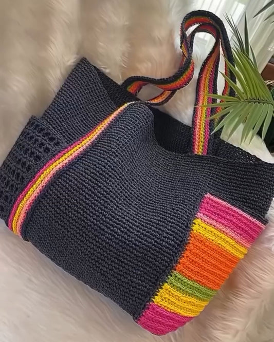 Rainbow Embellishment, Black Woven Bag