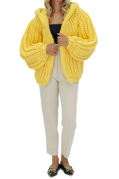 Hooded Chunky Cardigan - Yellow