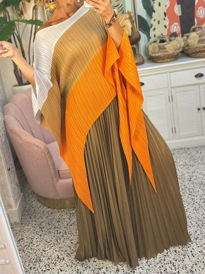 Irregular Color Block Pleated Two Pieces Set