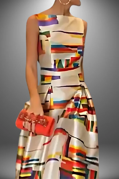 Printed Tight Waisted Slim-Fit Sleeveless Dress