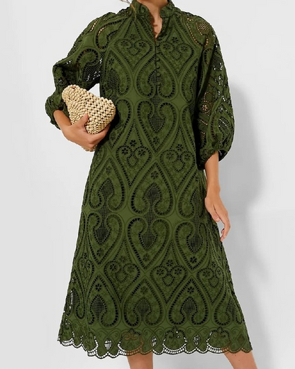 Army Green Eyelet Maxi Skirt