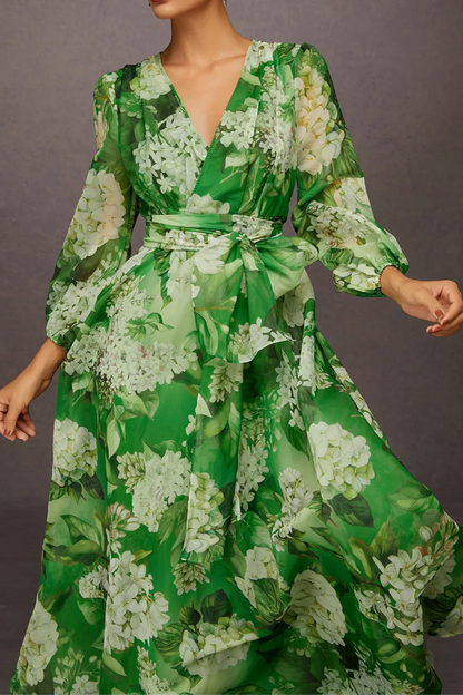 Elegant Floral Print V-neck Maxi Dress