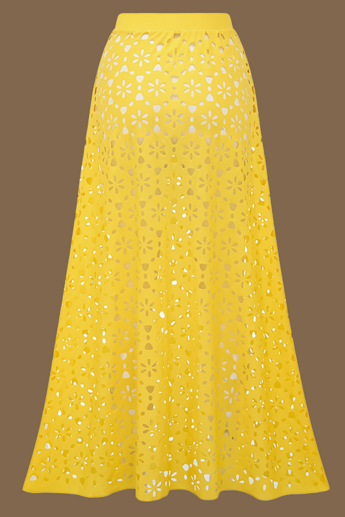 Women's Yellow Cutout Swimsuit & Skirt Suit