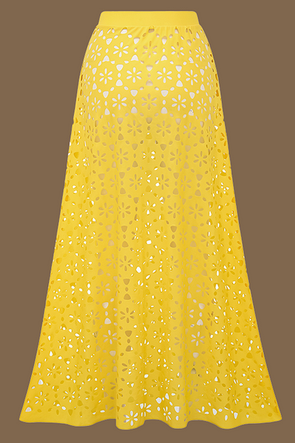 Women's Yellow Cutout Swimsuit & Skirt Suit