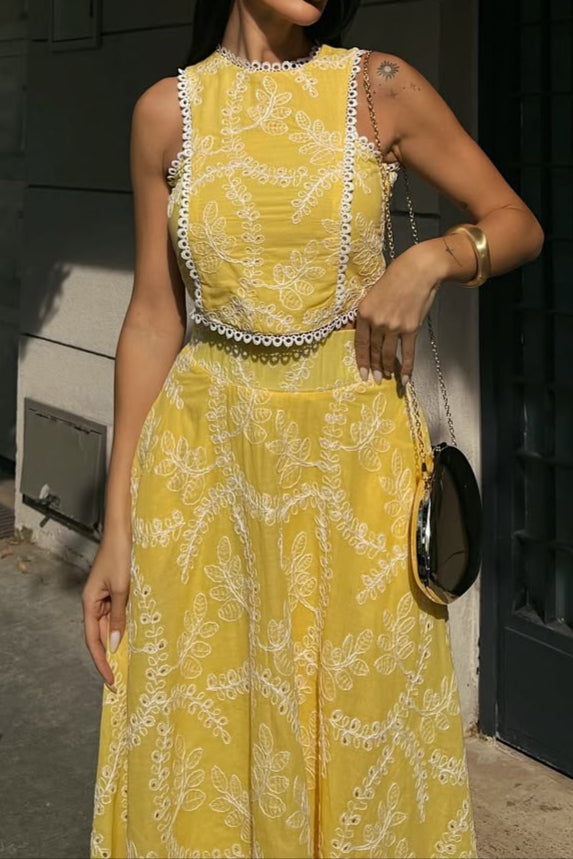 Cutout Lace-Trim Skirt Suit